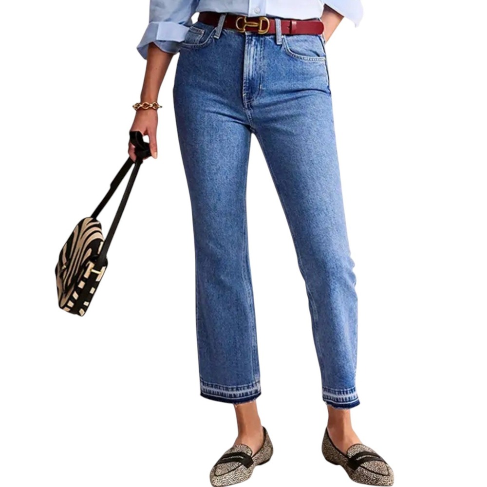 BODEN Mid Rise Baby Kick Jeans W28 L32 Crop Raw Hem Denim Kick Flare Minimalist